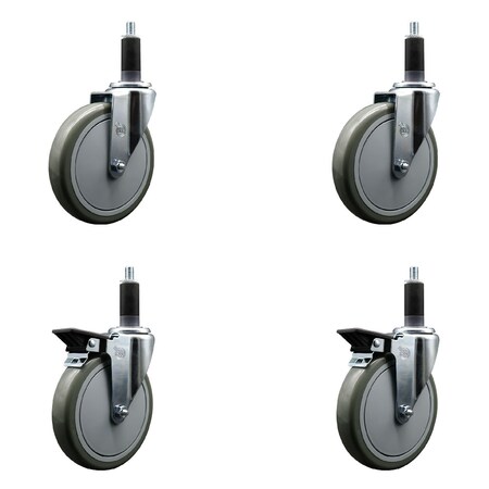 Service Caster 6'' Gray Poly Wheel Swivel 1-1/8'' Expanding Stem Caster Set 2 Brakes, 4PK SCC-EX20S614-PPUB-2-PLB-2-118
